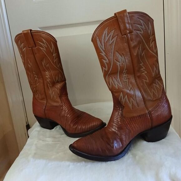 Vintage 90s Nocona Brown Teju Lizard Cowboy Boots 9.5 D Western Wear Texas Made main image 4